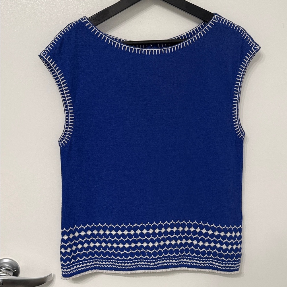 J. Crew Royal Blue and White Blouse